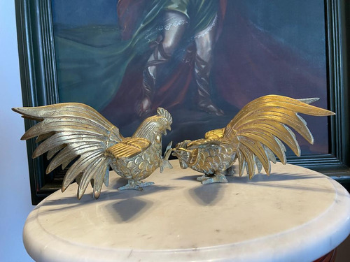 Gallos De Pelea, Pareja, En Bronce, Medianos, De Coleccion