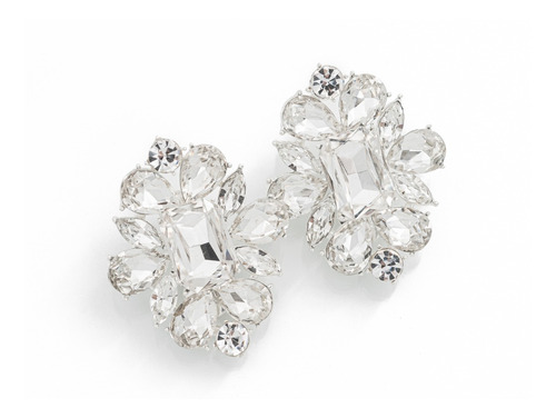 Aros Clip Piedras Strass Flor A La Base. Brillo. Aretes.