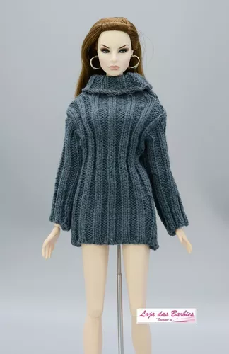 Blusa Vestido Para Boneca Barbie + Sapatos Roupa Inverno