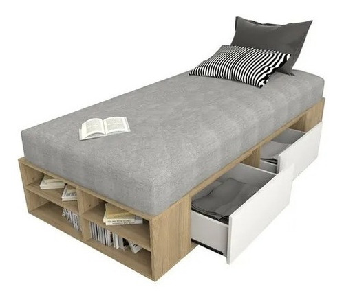 Cama Con Cajones 1 Plaza 4 Cajones Box Sommier Olmo/everest