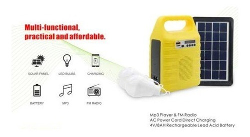 Imagen 5 de 5 de Radio Panel Solar Usb Fm Bluetooth Sd Batería 2 Bombillo 3w