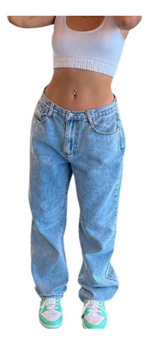 Calça Jeans Folgada De Cintura Baixa Feminina, Calça Jeans