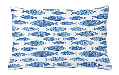 Ambesonne Azul Throw Pillow Cojín Funda, Fish Sea Animal Con
