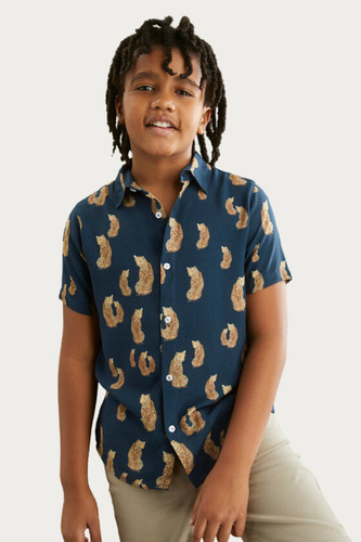 Camisa Menino Azul Escuro Estampada Infantil Ópera Kids