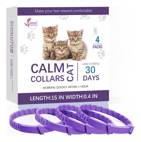 Collar Calmante Para Gatos, Paquete De 4, Alivio Del Estrés