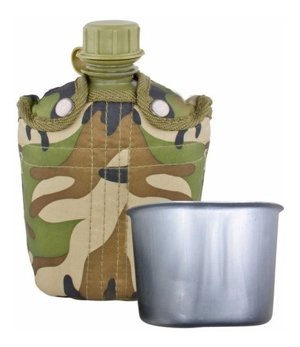 Cantimplora Militar 1 Litro + Funda + Jarro De Aluminio