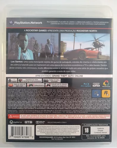 Jogo PS3 GTA 5 Grand Theft Auto V Original Mídia Física Novo