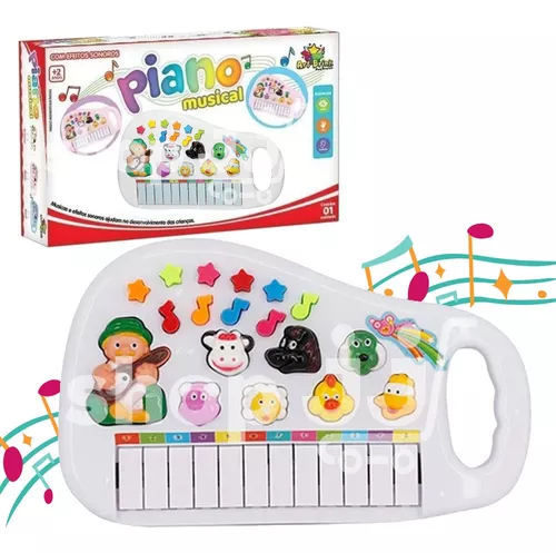 Teclado Piano Infantil Menino Menina Luz Som De Bicho Animal no Shoptime