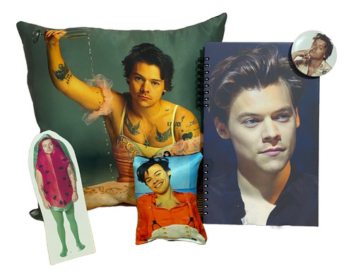 Paquete 4 Cojin Harry Styles Libreta Banda Llavero Pin