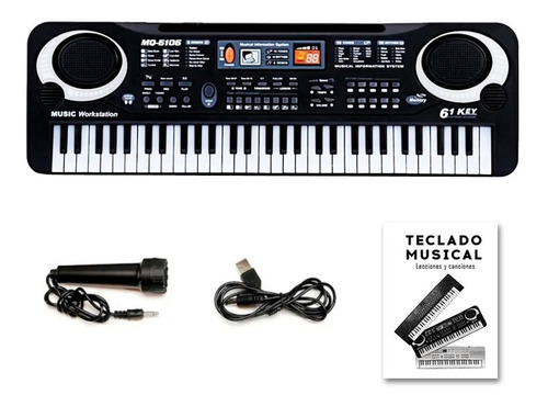 Imagen 1 de 10 de Organo Teclado Musical Infantil Microfono Mq6106 5 Octavas