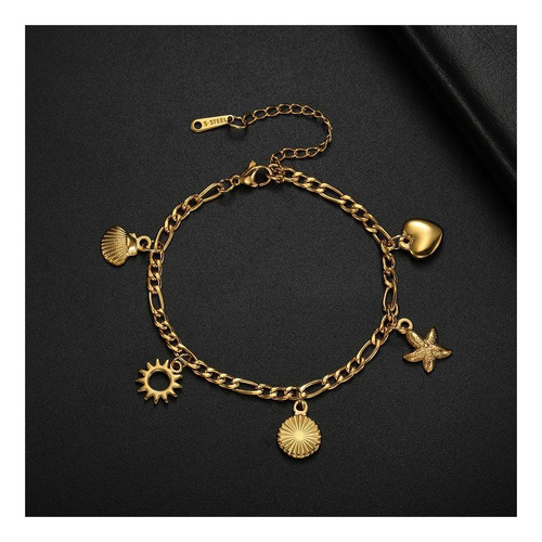 Pulsera De Moda Brazalete Delicado Concha Estrella De Mar De Oro. 10 Cm