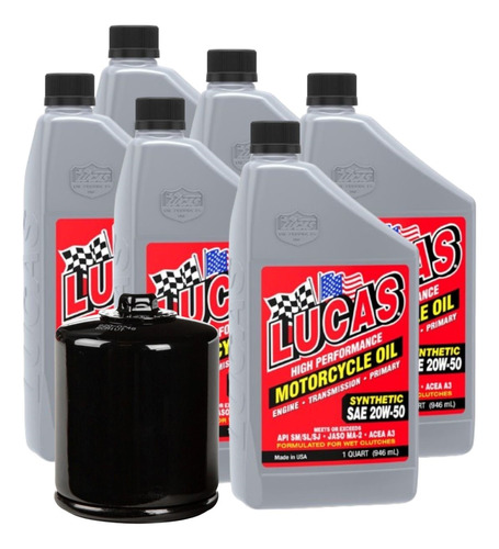 Lucas Sintetico 20w-50 6 Botes 946ml 1 Filtro Negro C/tuerca