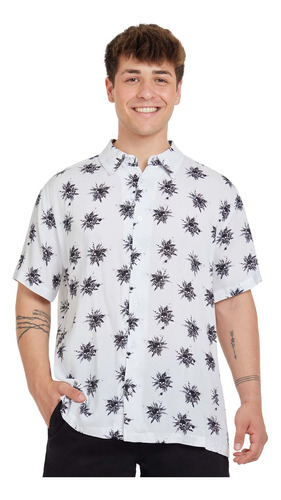 Camisa Tropical Skull Night Blanco Hombre Fashion's Park