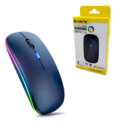 Mouse Recarregável Sem Fio Bluetooth Usb Led Rgb Ergonômico
