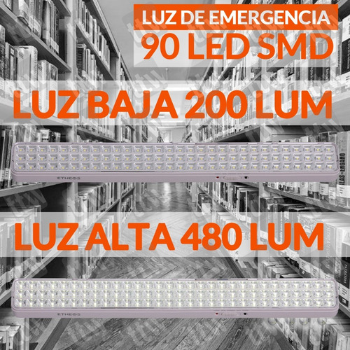 Imagen 8 de 11 de Luces Luz De Emergencia 90 Leds Recargable Cable 220v Etheos