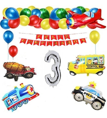 1 Combo 27 Piezas Globos Transportes Numero Banderin (descri