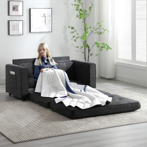 Goohome Sofá Futón Tapizado 3 En 1, Sofá Cama Convertible De