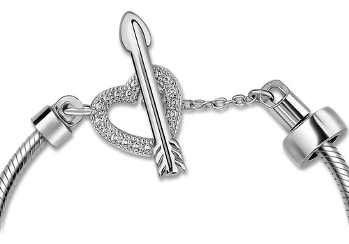 Pulseira Life Cupido Fecho T Coração E Flecha Prata Tamanho 23.00