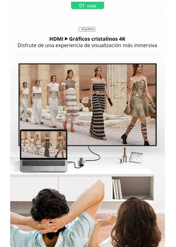 Adaptador Ugreen 5 In 1 Usb-c Multifunction Adapter - Gris