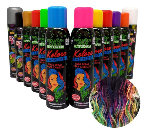 Tinta Temporária Colorida Para Cabelo Spray Kit 24 Unidades 