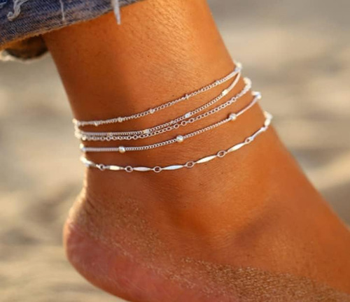 Pulseras De Tobillo Tobillera De Tenis En Capas De Plata Cad