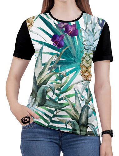 Camiseta De Praia Floral Feminina Florida Roupas Blusa Est3
