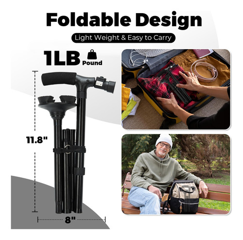 Bastón Plegable Con Luz Led Ajustable Y Portátil Para Camina