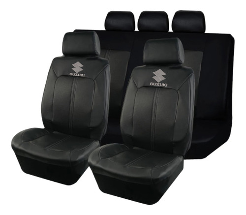 Cubreasiento Funda Simil Cuero Suzuki Negro Bordado Regalo