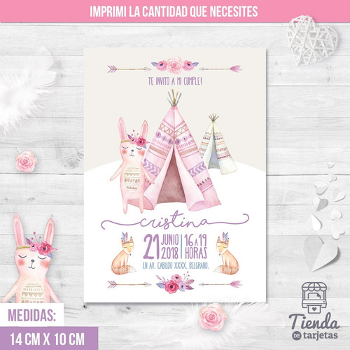 Imagen 3 de 4 de Carpa Teepee Invitacion Digital E Imprimible