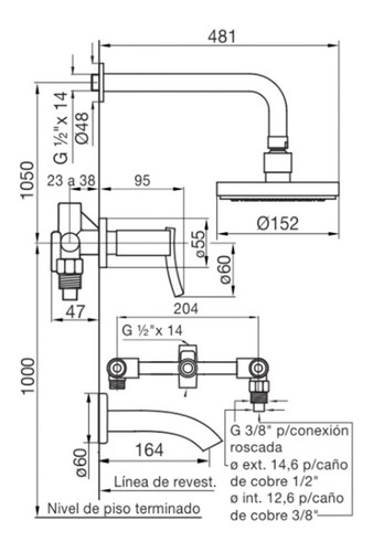 Imagen 4 de 4 de Combo Griferia Baño Fv Libby Ducha Lavatorio Pared Bidet