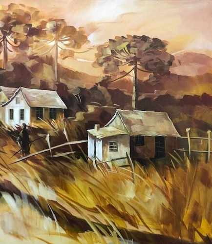 Imagem 4 de 5 de Obra/quadro Acrílico S/tela Painel Paisagem Ocre 60x80cm