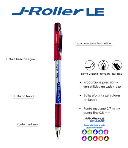 Zebra J-roller Le Rollerball Fino 0.5 Mm Caja 6 Piezas Rojo Rojo