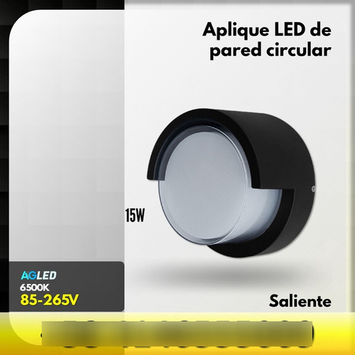 Aplique Led De Pared 15w 85-265v 6000k Saliente Circular