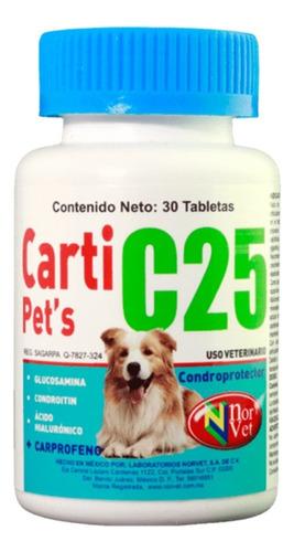 Tabletas Carti Pets C25 Frasco 30 Tabletas Condroprotectoras