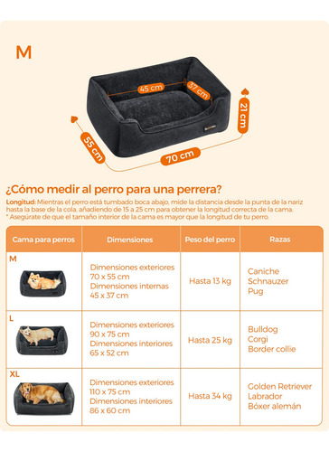 Feandrea Cama Para Perros Sofá Para Mascotas Bordes Elevados Color Gris oscuro