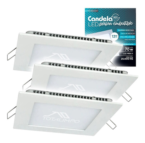 3 Plafones Led Cuadrados Embutir 18w Luz Fría Candela 6827