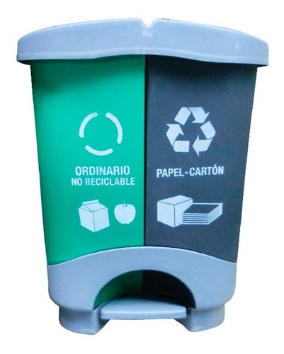 Caneca Plast. Doble Gris-verde 21lt/tapa Apertura Pedal Kach