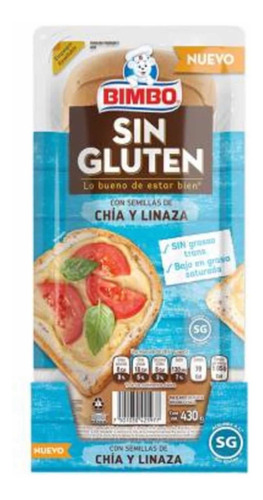 Pan Blanco Bimbo Chia Y Linaza Gluten Free 430 Gr. 2 Pack