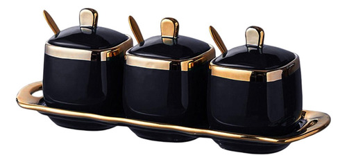 Juego De 3 Botes Para Condimentos Con Cuchara Y Negro