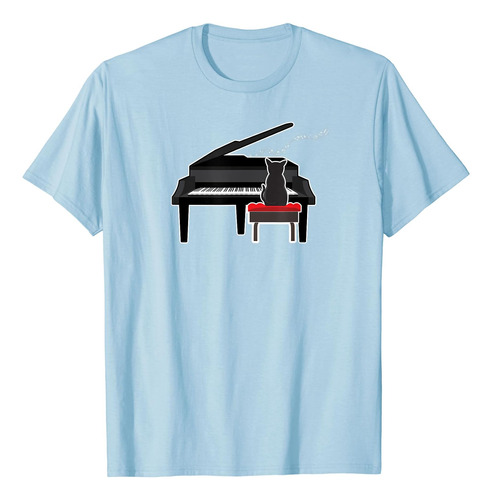 Camiseta Divertida Con Diseño De Gato Tocando El Piano Y Ama