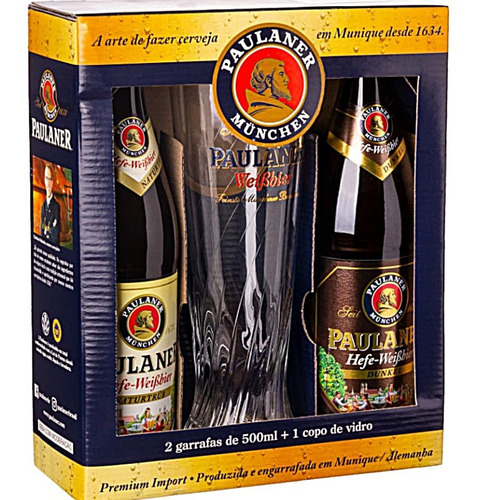 Kit Cerveja Weissbier E Dunkel 500ml Com 1 Copo Paulaner Munchen