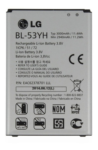 Pila Bateria LG G3 D850 D830 D851 D855 Vs985 Bl-53yh
