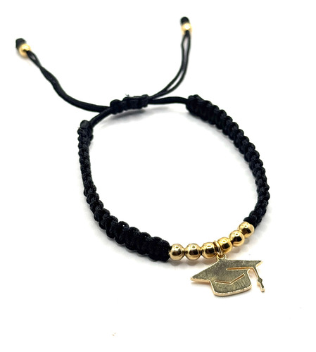 5 Pulsera Chapa De Oro Hilo Birrete Graduacion Negro