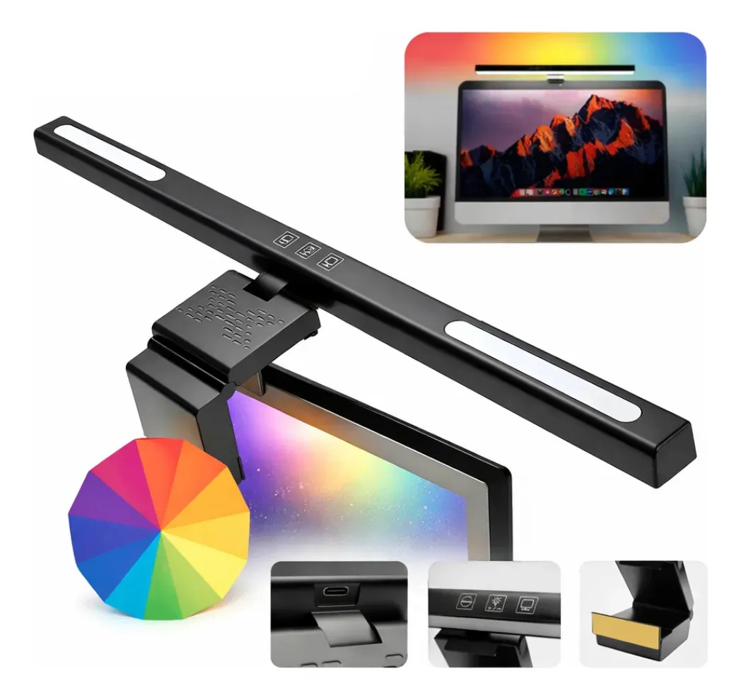 Luminária Barra Led Rgb Luz Colorido Monitor Iluminação Mesa Notebook Computador Usb Mesa Cor Preto Diggicom
