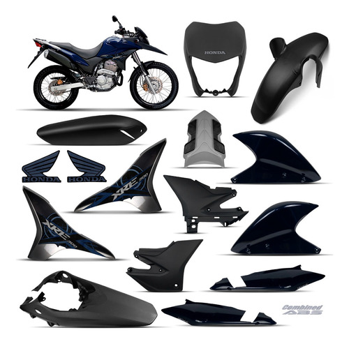 Kit Plásticos Carenagem Honda Xre300 2012 Azul Com Adesivada