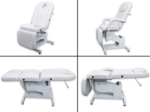 Maca Poltrona Elétrica Bivolt Completa Rodizios Plastificação Pedal Controle Estética Spa Cor Pérola / Base Branco