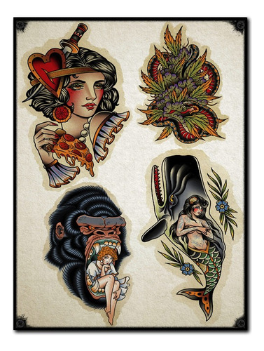 #1370 - Cuadro Vintage 30 X 40 Tattoo Modelos Tatuaje Poster