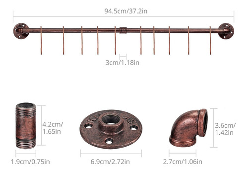 Homgen Juego Estante Para Olla 39.4 In Colgar Pared 15