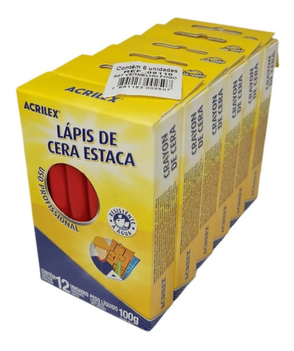 6 Caixas Lápis De Cera Estaca Vermelho - Acrilex