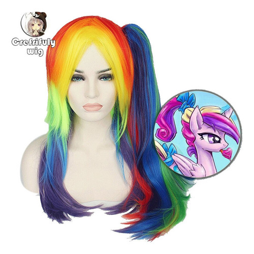 Peluca De Pelo Sintético Para Mujer, 65 Cm, Color Arcoíris,